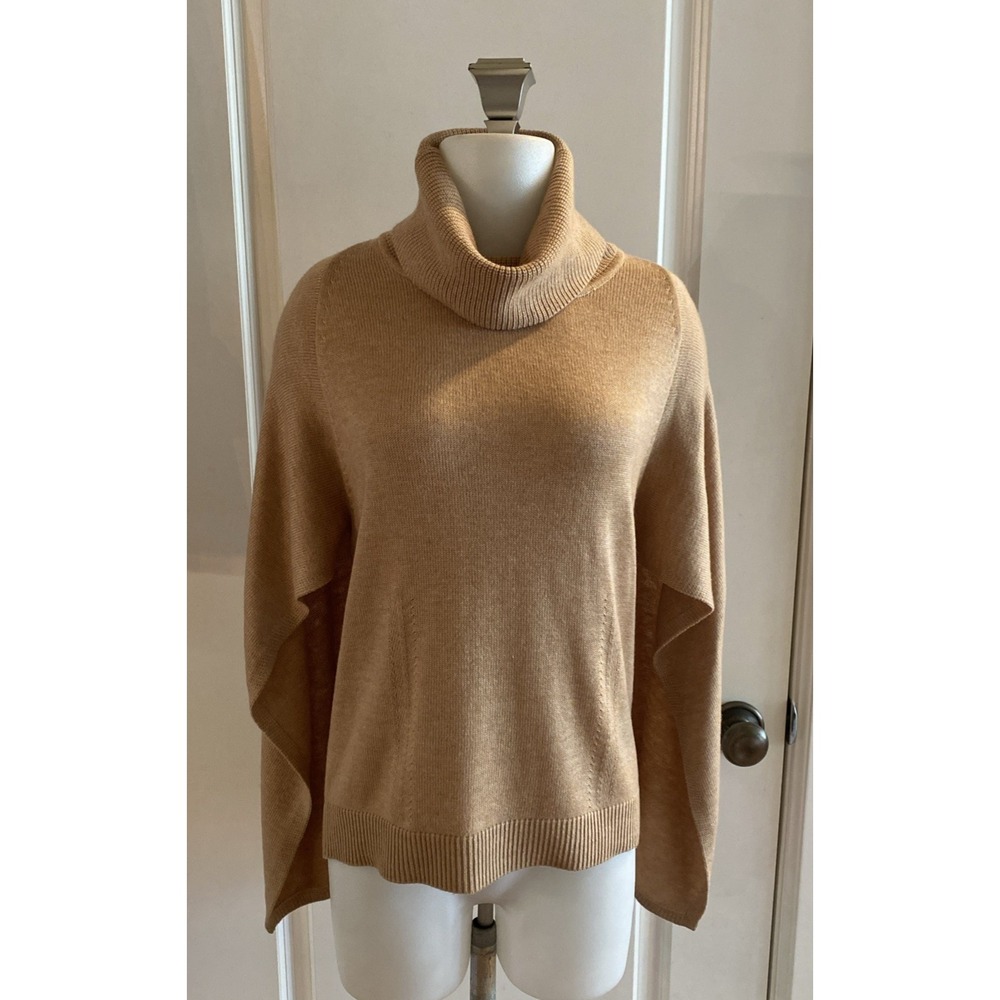 Banana Republic Womens Camel Wool Blend‎ Sweater Poncho Cape Turtleneck -Size XS